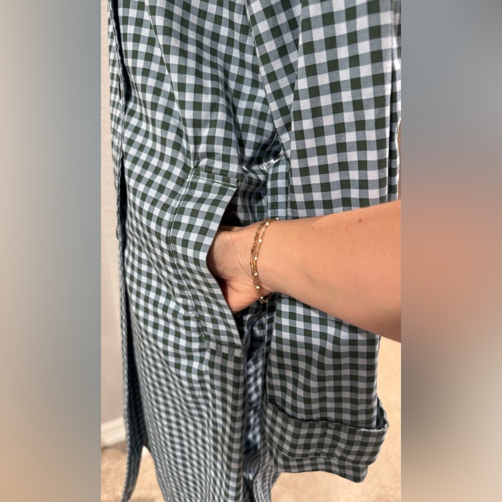 NWOT Free Assembly Plaid Blue & Green Checkered Gingham Everyday Trench Coat - Picture 10 of 16